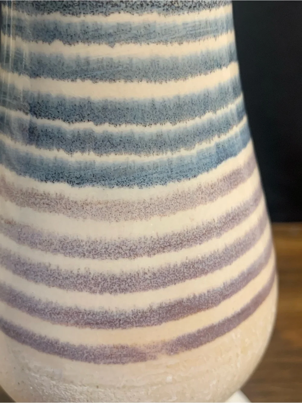 Set of 2 Sierra Sands Ceramic Striped Pillar Candle Holders Blue Purple Beige